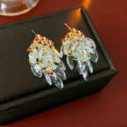 Classic Crystal Leaf Tassel Earrings