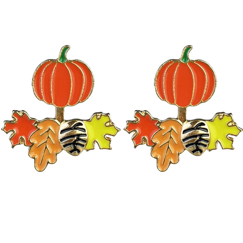 Chestnut Pumpkin Maple Leaf Orange Ear Jacket Earrings