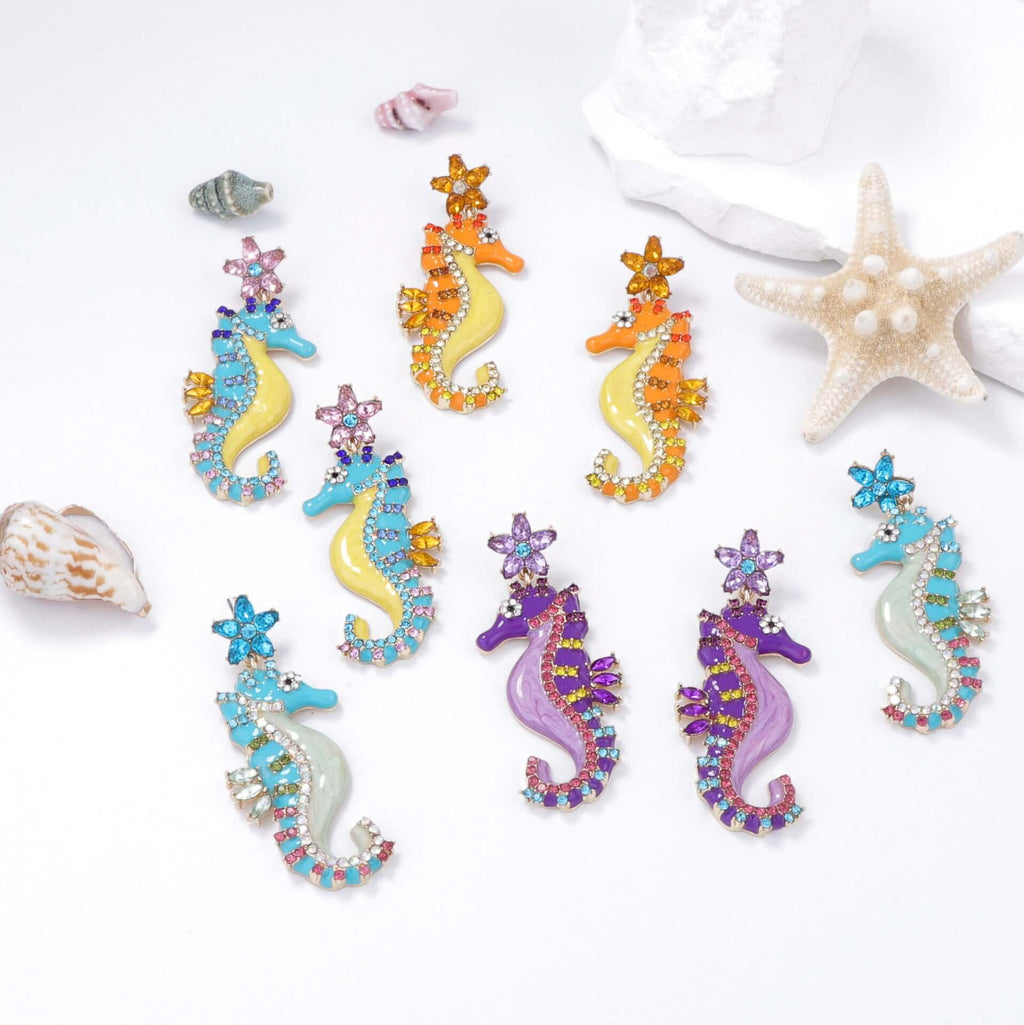 Sparkly Seahorse Summer Ocean Earrings