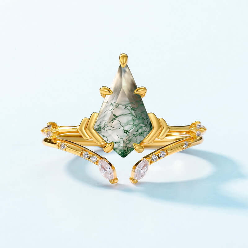 Moss Agate Kite Shaped Stacking Ring