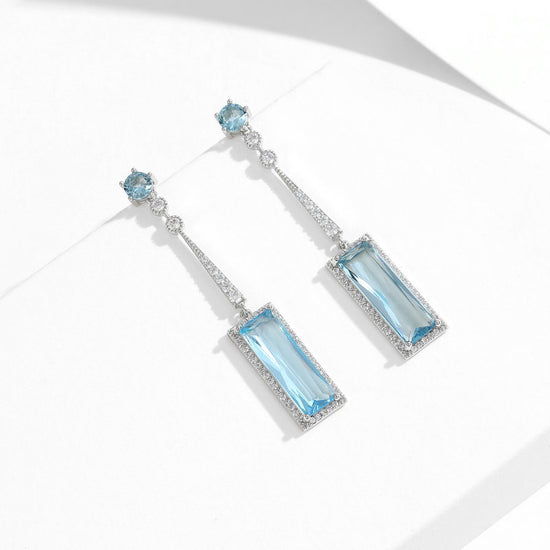 Midnight Blue Crystal Rectangle Drop Earrings