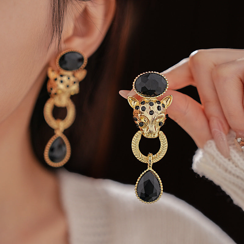 Mystery Black Gold Leopard Earrings