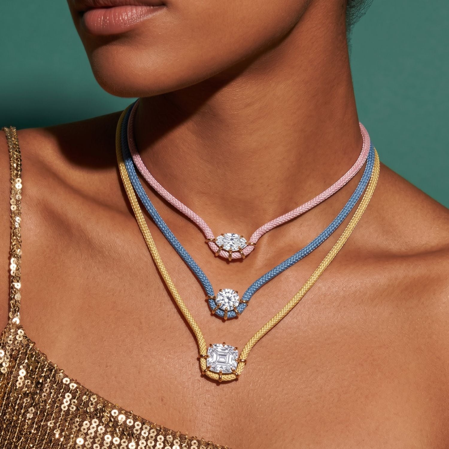 Color Pop Braided Rope CZ Cord Necklace