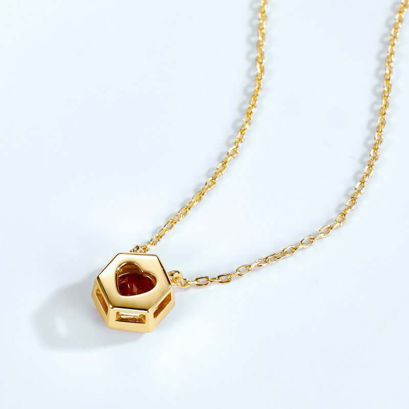 Hexagon Bezel Birth Month Garnet Gemstone Necklace