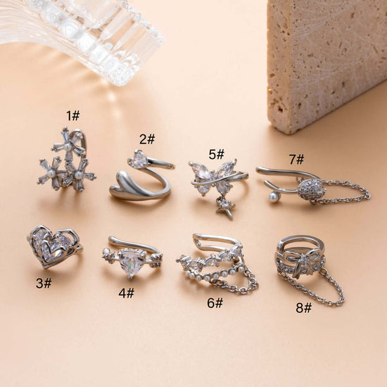 Ribbon Bow Heart Dangle Non-Pierced Ear Cuff Fake Earrings
