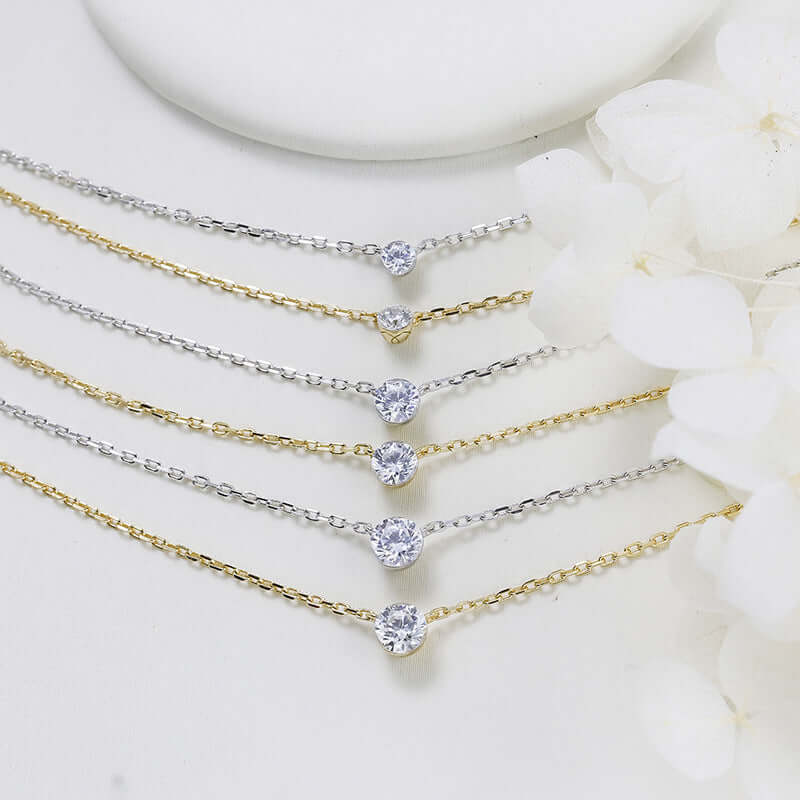 Silver Solitaire Moissanite Pendant Necklace