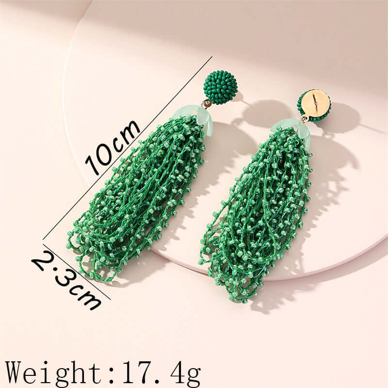 Bohemian Green Tassel Long Earrings