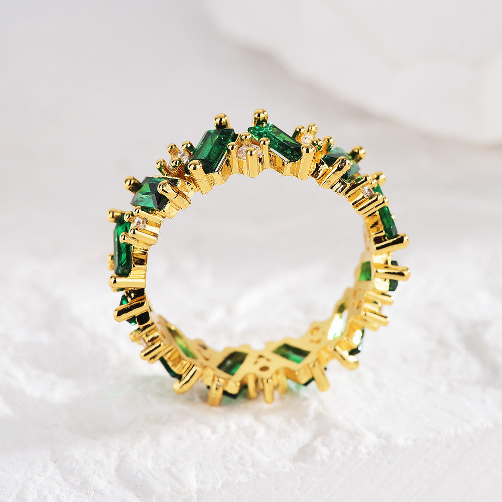 Irregular Geometric Green CZ Eternity Ring