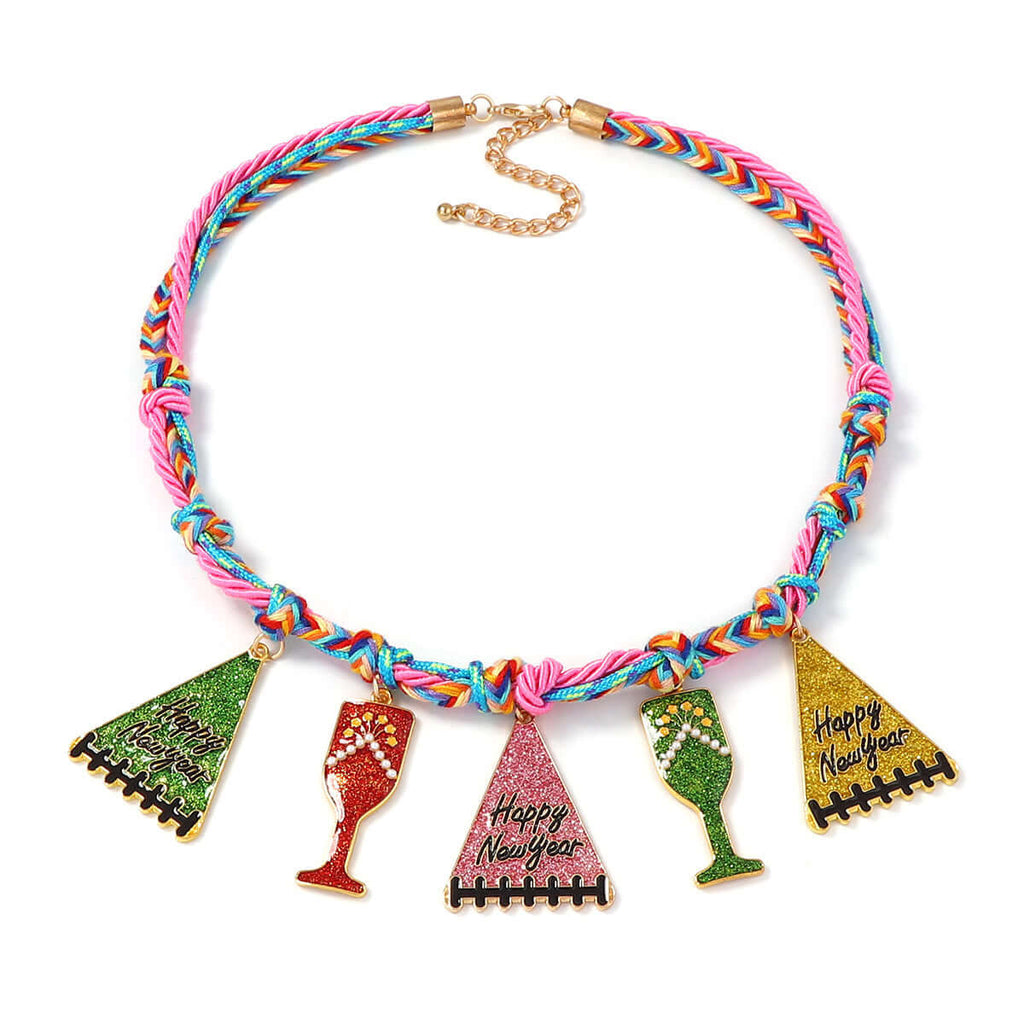 Handcraft Woven Knit Red Wine Xmas Necklace