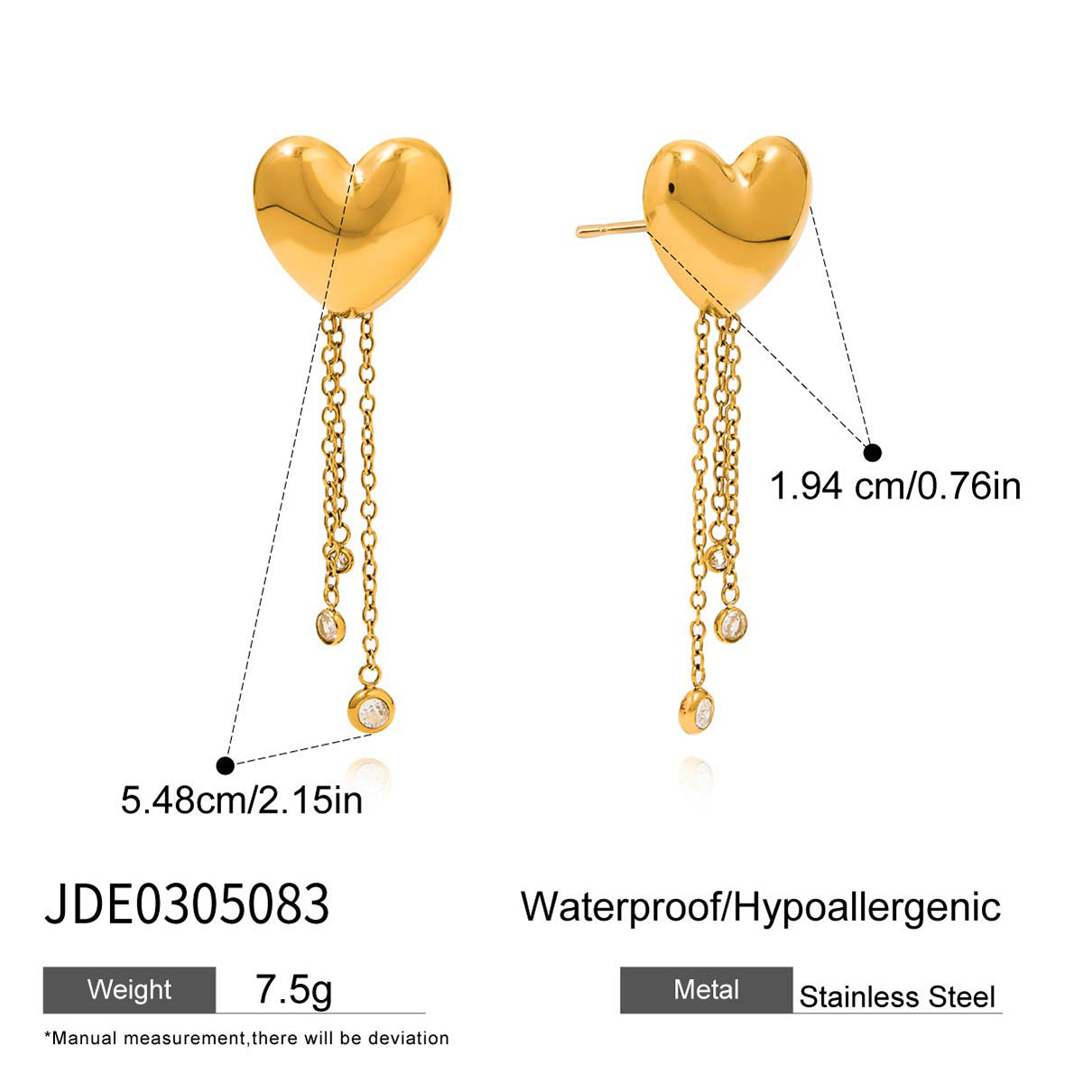 Color Red Heart Stud Earrings