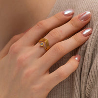 18K Gold Bezel Chevron Ring Stackable