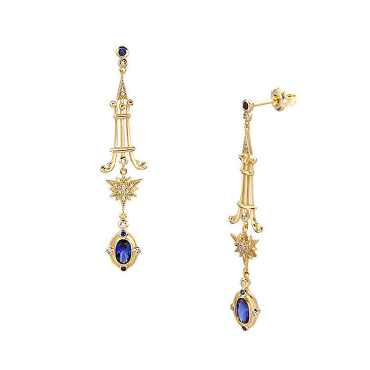 Baroque Blue Sapphire Earrings, Starburst Earring, Libra Birthstone