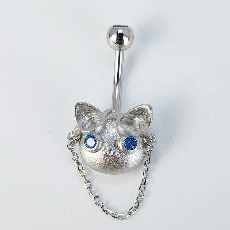 Cat with Glasses Dangle Belly Ring