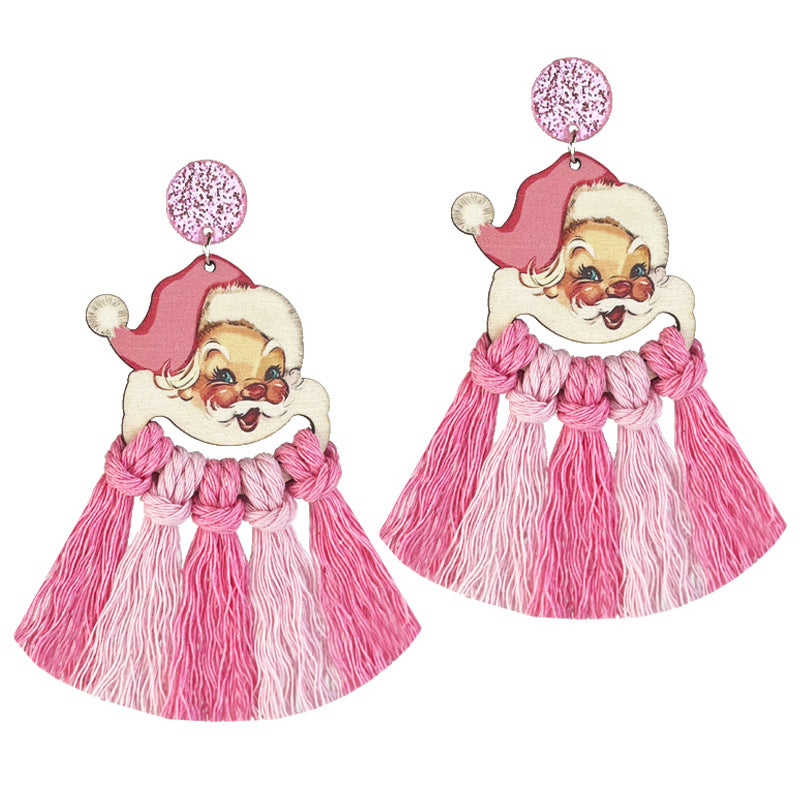 Colorful Santa Claus Woven Tassel Drop Earrings