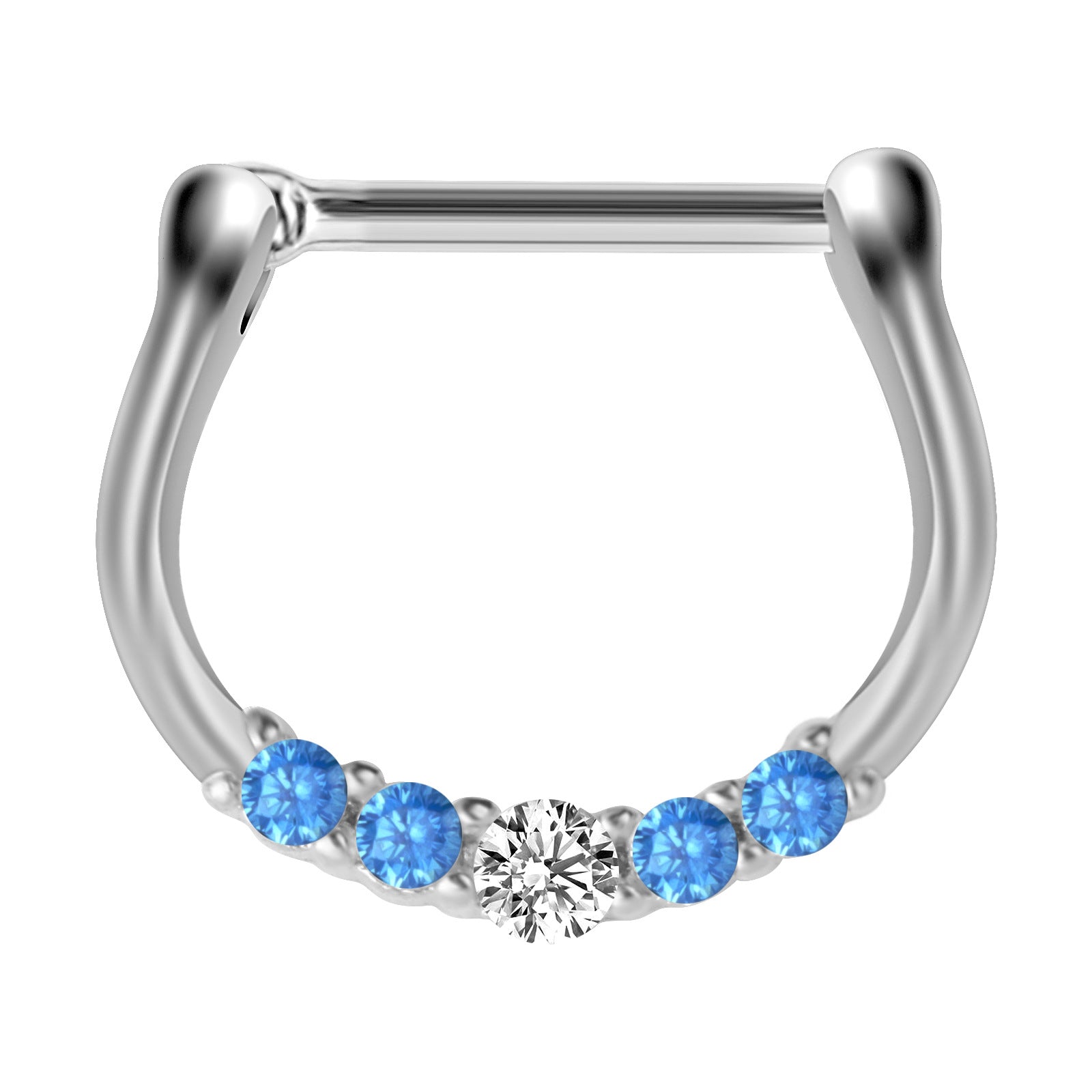 18G Hypoallergenic Blue CZ Pave CZ Septum Clicker