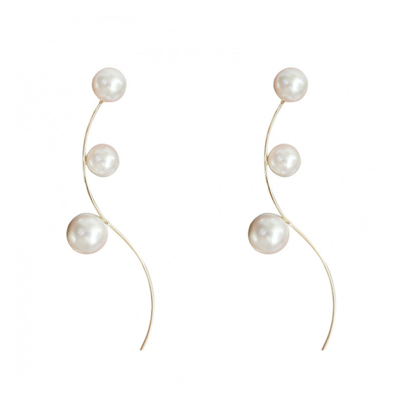 Classic Curve Pearl Long Earrings