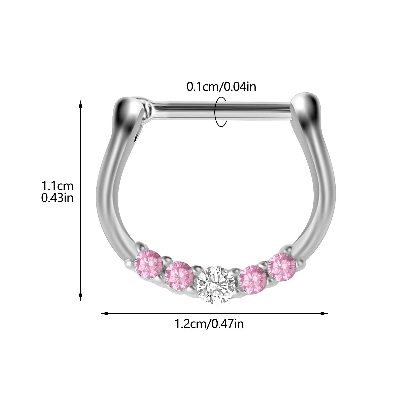 18G Hypoallergenic 5 Stones Pave CZ Septum Clicker