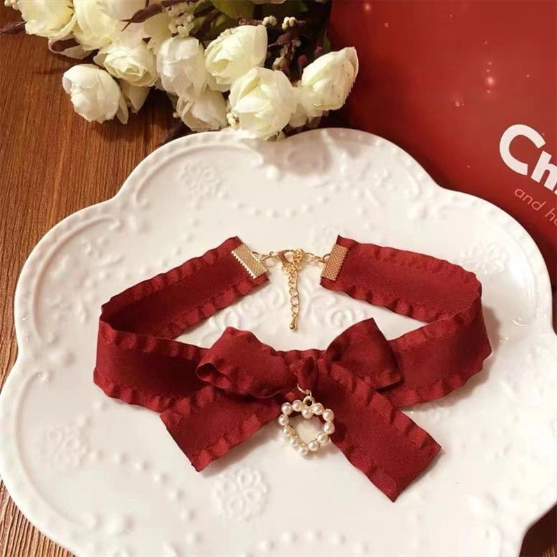 Christmas Bow Tie Choker Necklace Festive Jewelry 