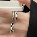 Black & White Checkerboard Layered Ring Silver