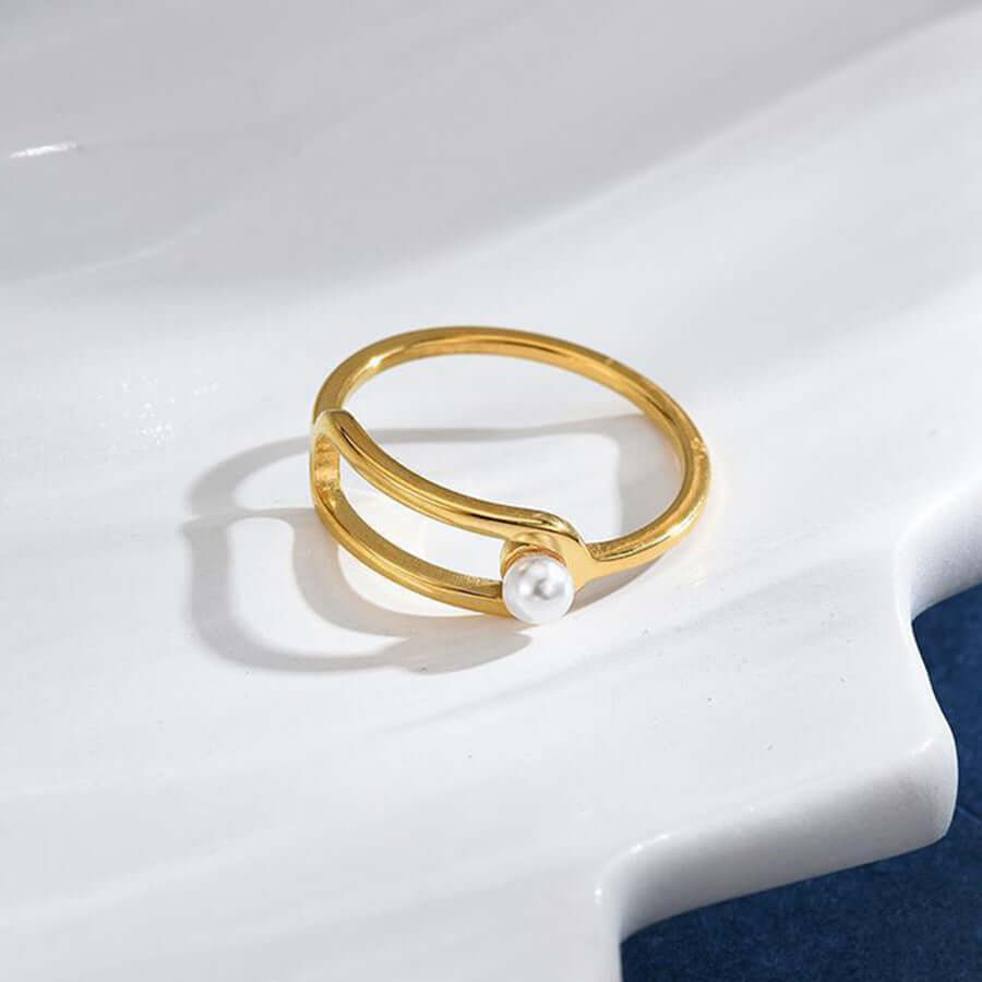 18K Gold Pearl Safety Pin Rings