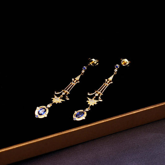 Baroque Blue Sapphire Earrings, Starburst Earring, Libra Birthstone
