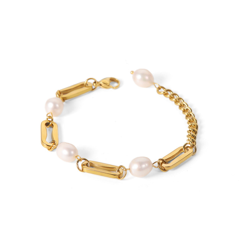 Chunky Pearl Rectangle Chain Link Bracelet 