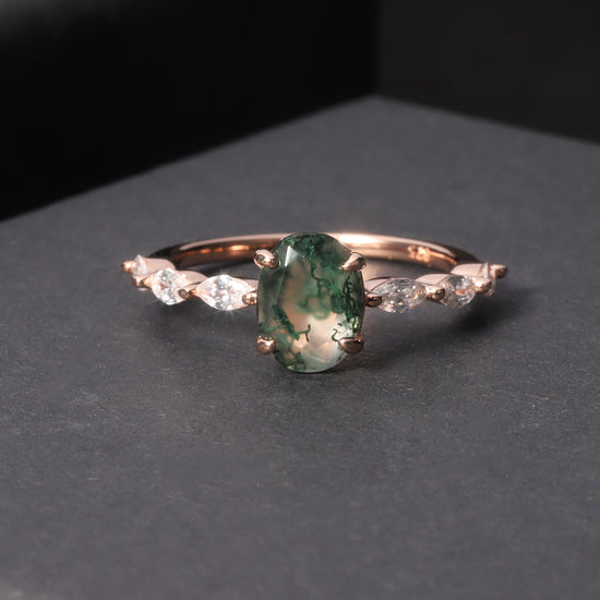Rose Gold Moss Agate Bezel Ring