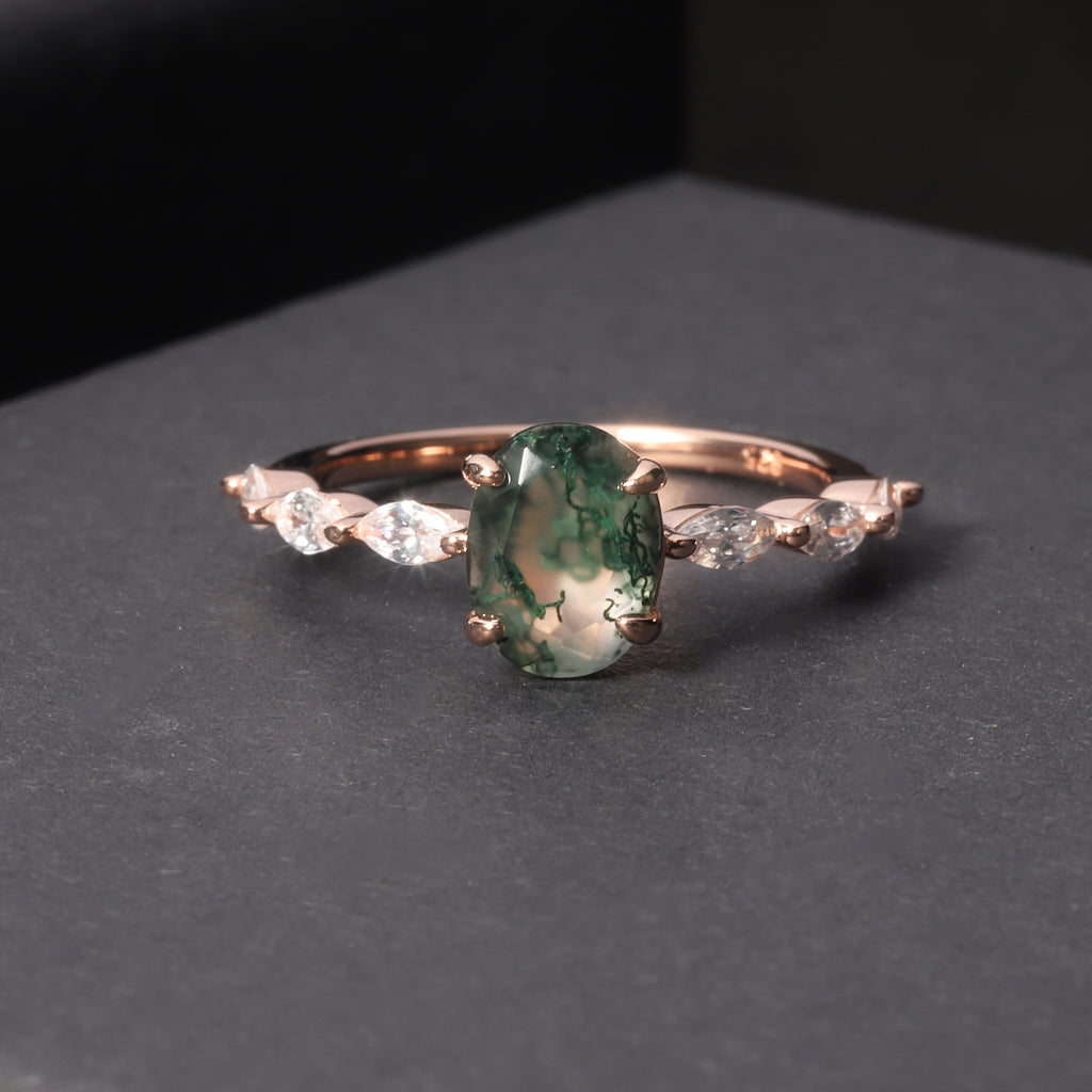 Rose Gold Moss Agate Bezel Ring