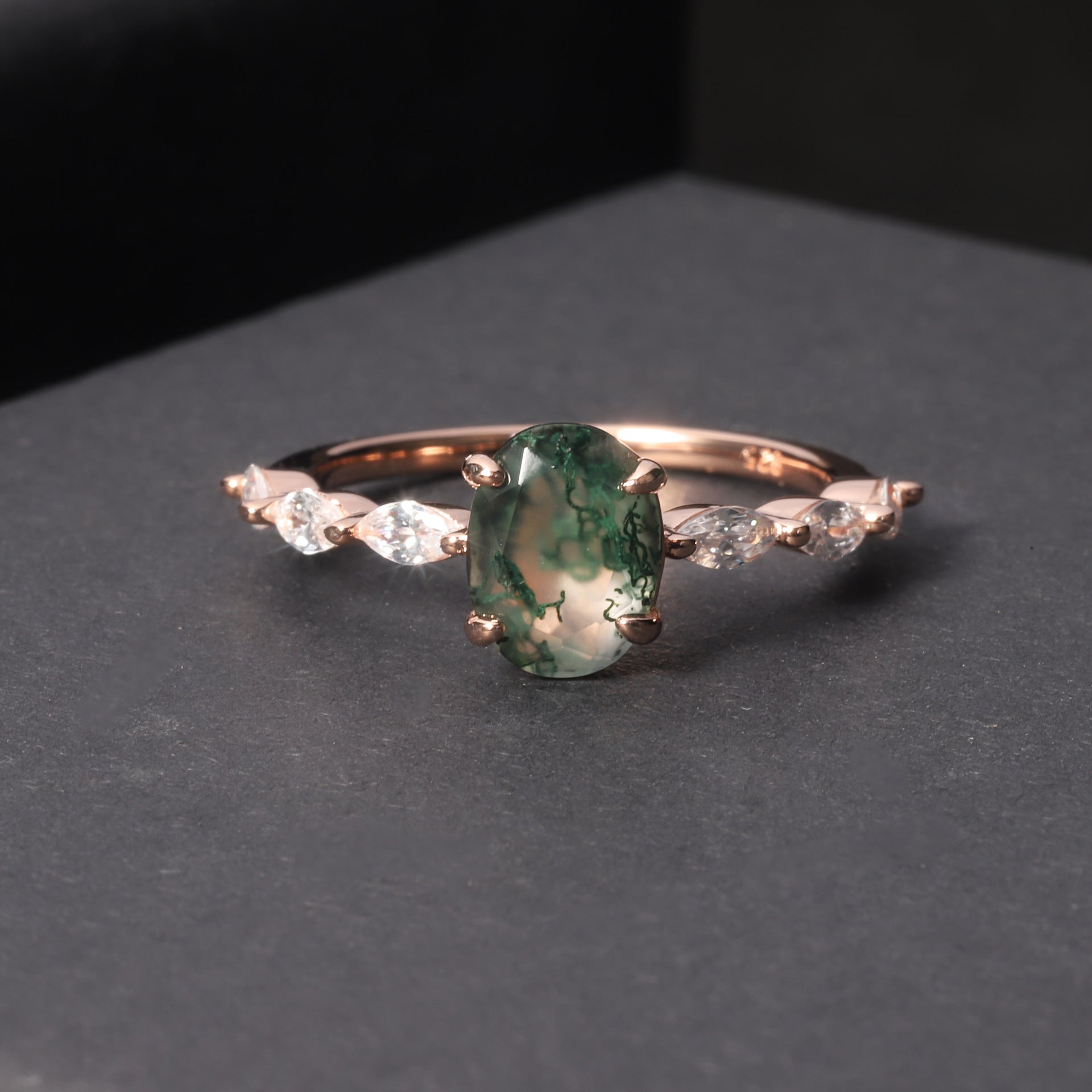 Rose Gold Moss Agate Bezel Ring