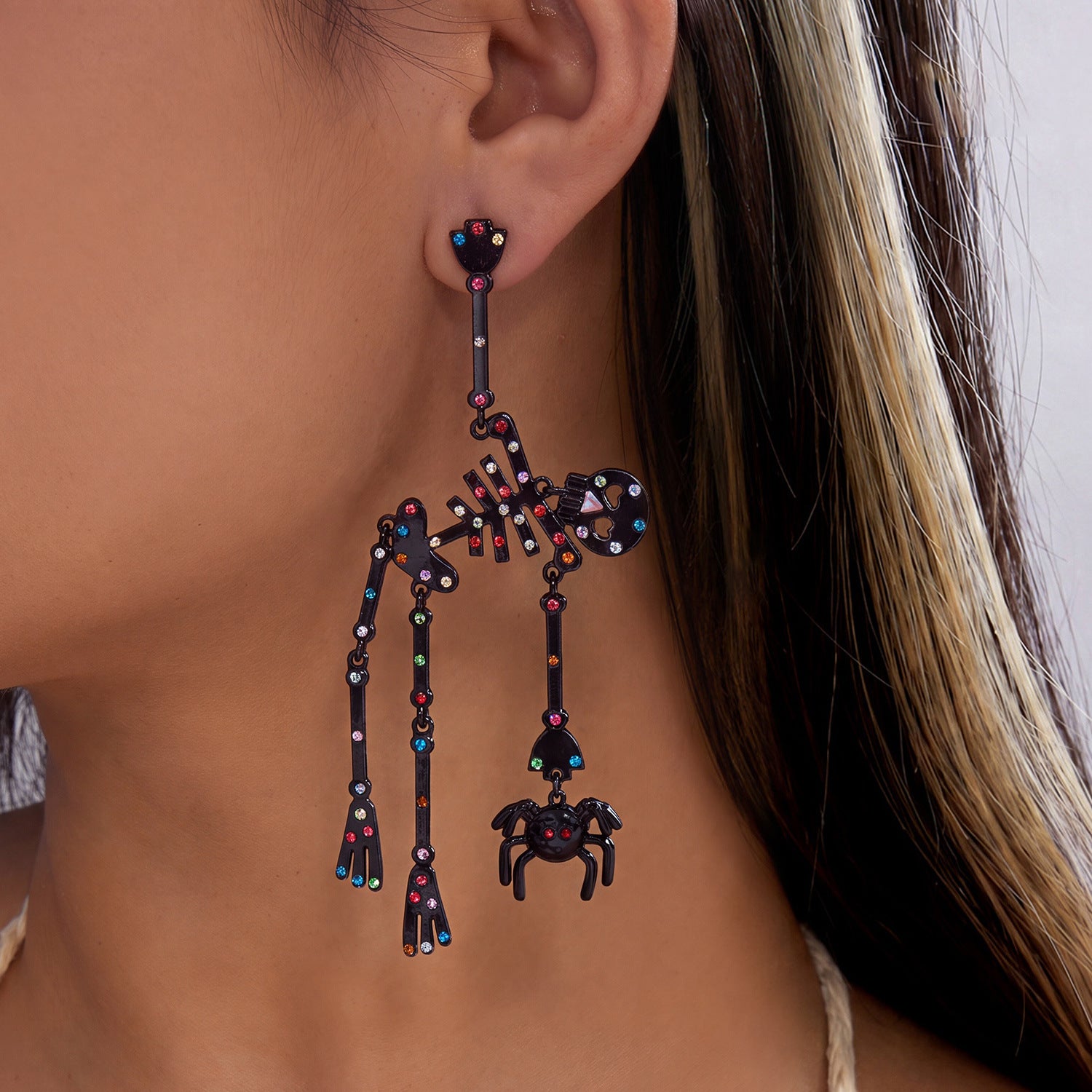 Neon Colorful Skeleton Ear Jacket Earrings