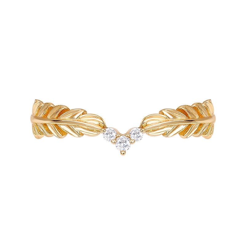 Dainty Gold Zircon Feather Leaf Ring