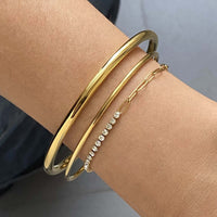 Titanium Cuff Bangle Half Tennis Bracelet Set