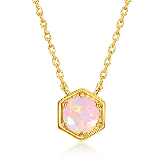 Hexagon Bezel Birth Month Opal Gemstone Necklace