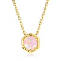 Hexagon Bezel Birth Month Opal Gemstone Necklace