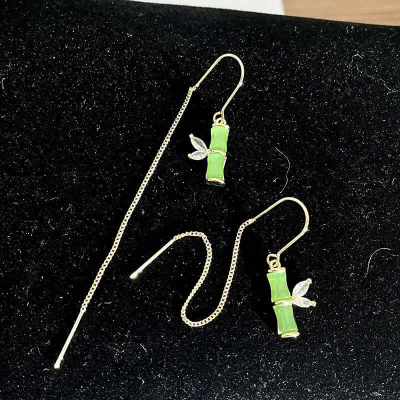 Green Bamboo Long Threader Earrings | S1941