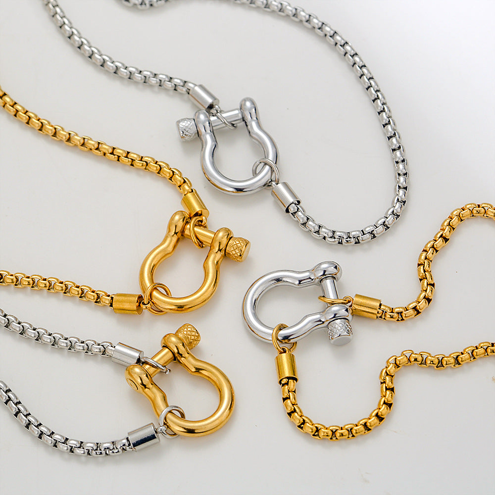 Two Tones Buckle Box Chain Necklace
