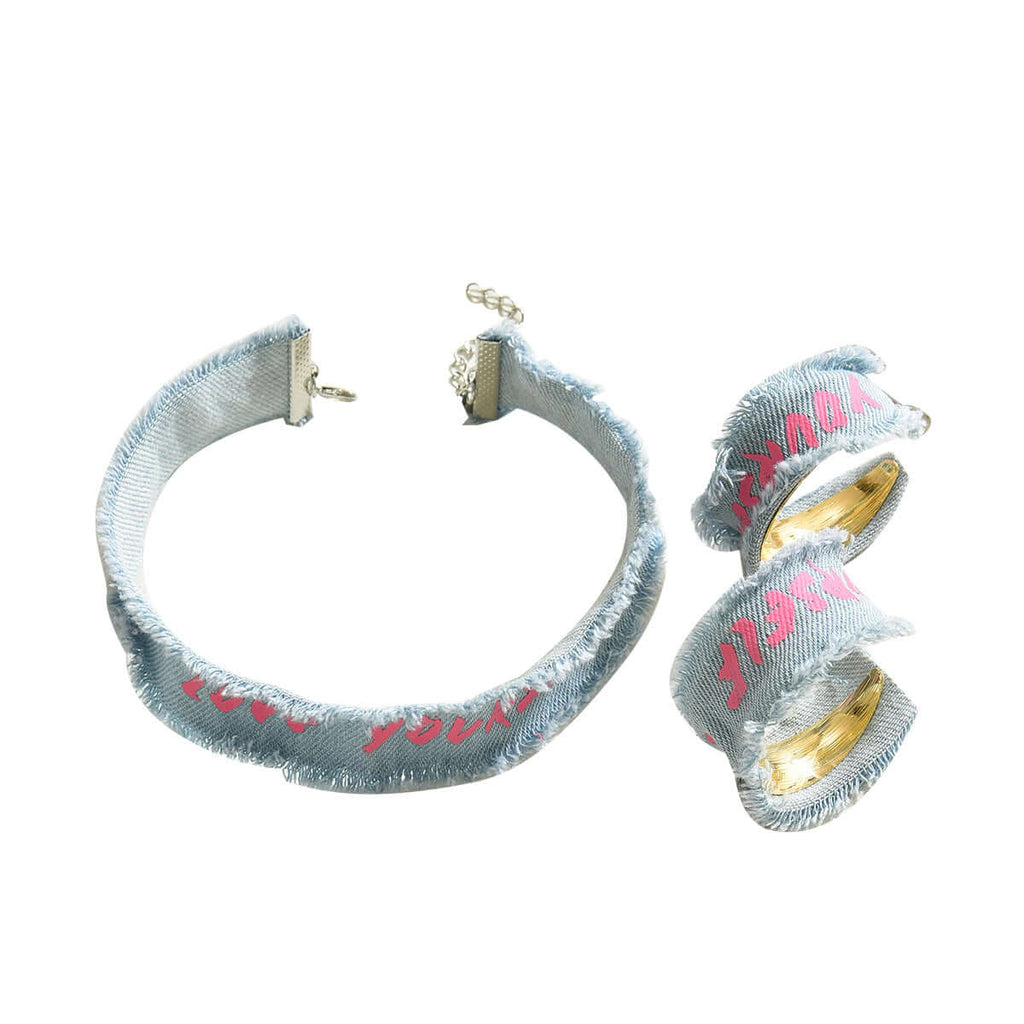 Chunky Denim Hoop Earring Y2K Choker Set