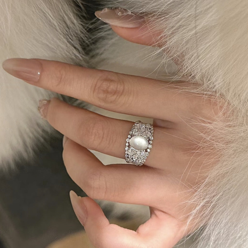 White Chalcedony Halo Statement Ring