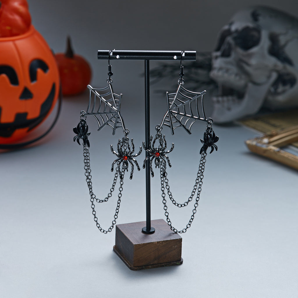 Web of Midnight Spider Chain Tassel Earrings