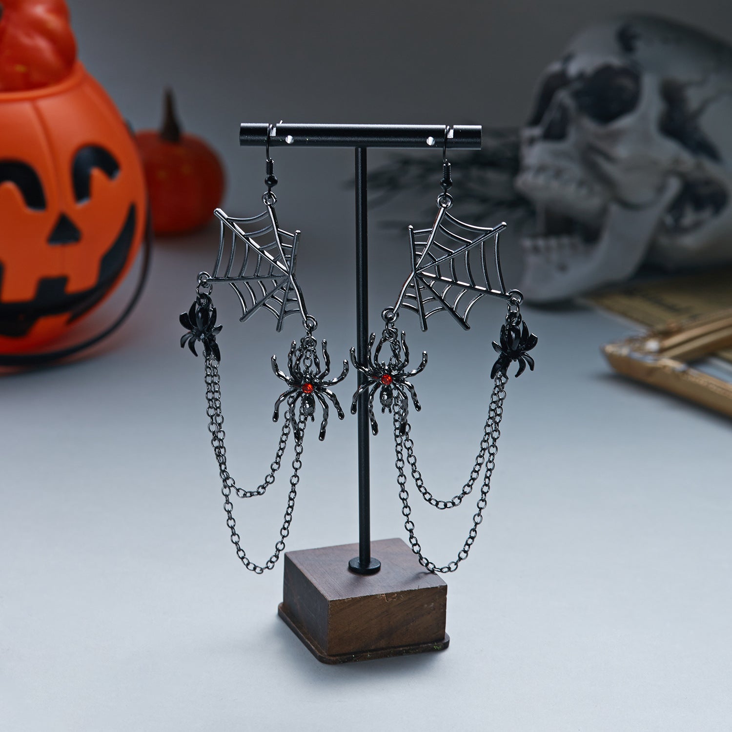 Web of Midnight Spider Chain Tassel Earrings