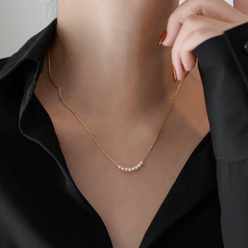 Elegant Tiny Freshwater Pearl Choker Chain Necklace