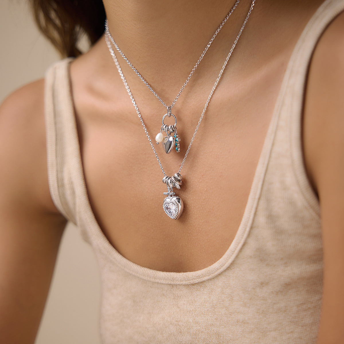 Heart Charm Cross Necklace