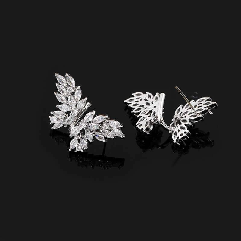 Sparkly CZ Butterfly Ear Cuff, White Gold Ear Climber, Angel Wing Studs