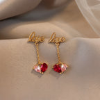 Letter Pink Heart Drop Dangle Earrings