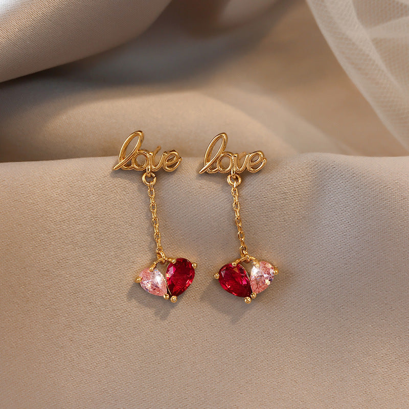 Letter Pink Heart Drop Dangle Earrings