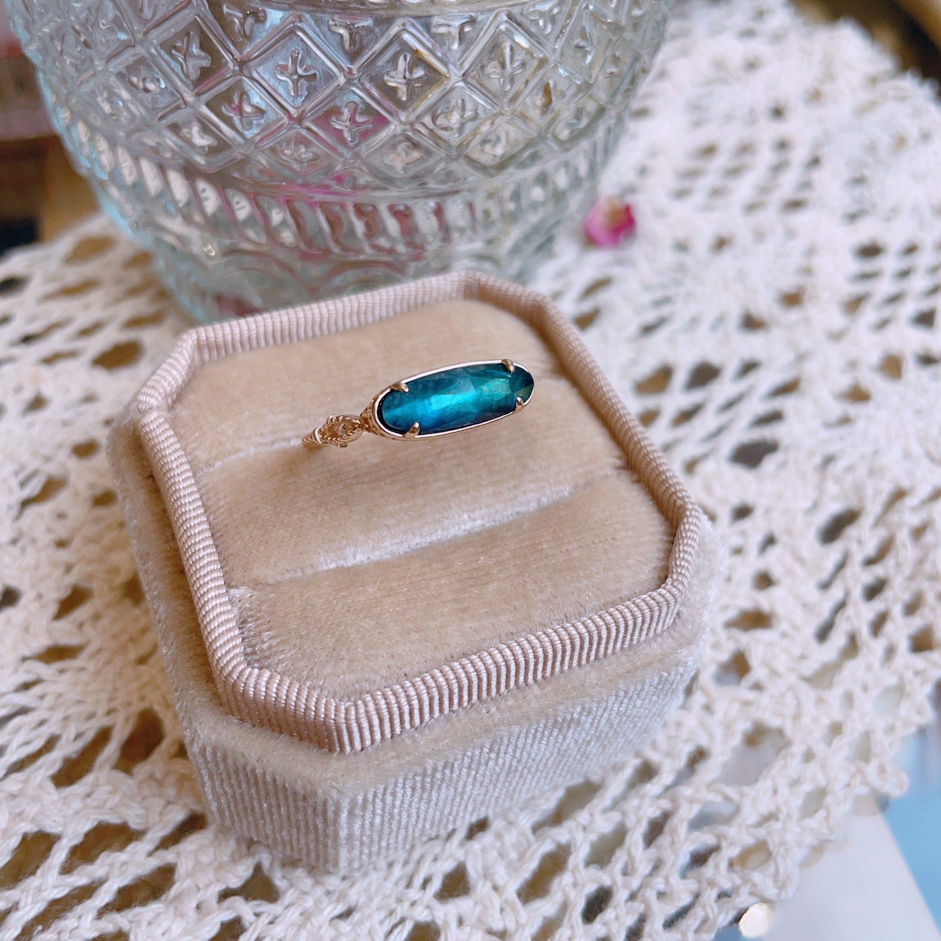 Mystery Labradorite Black Agate Gemstone Ring