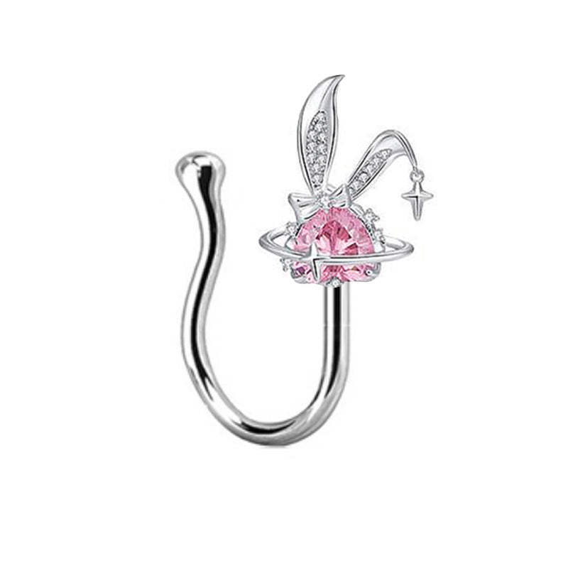 Pink Bunny Heart Surgical Steel Navel Ring Nose Ring