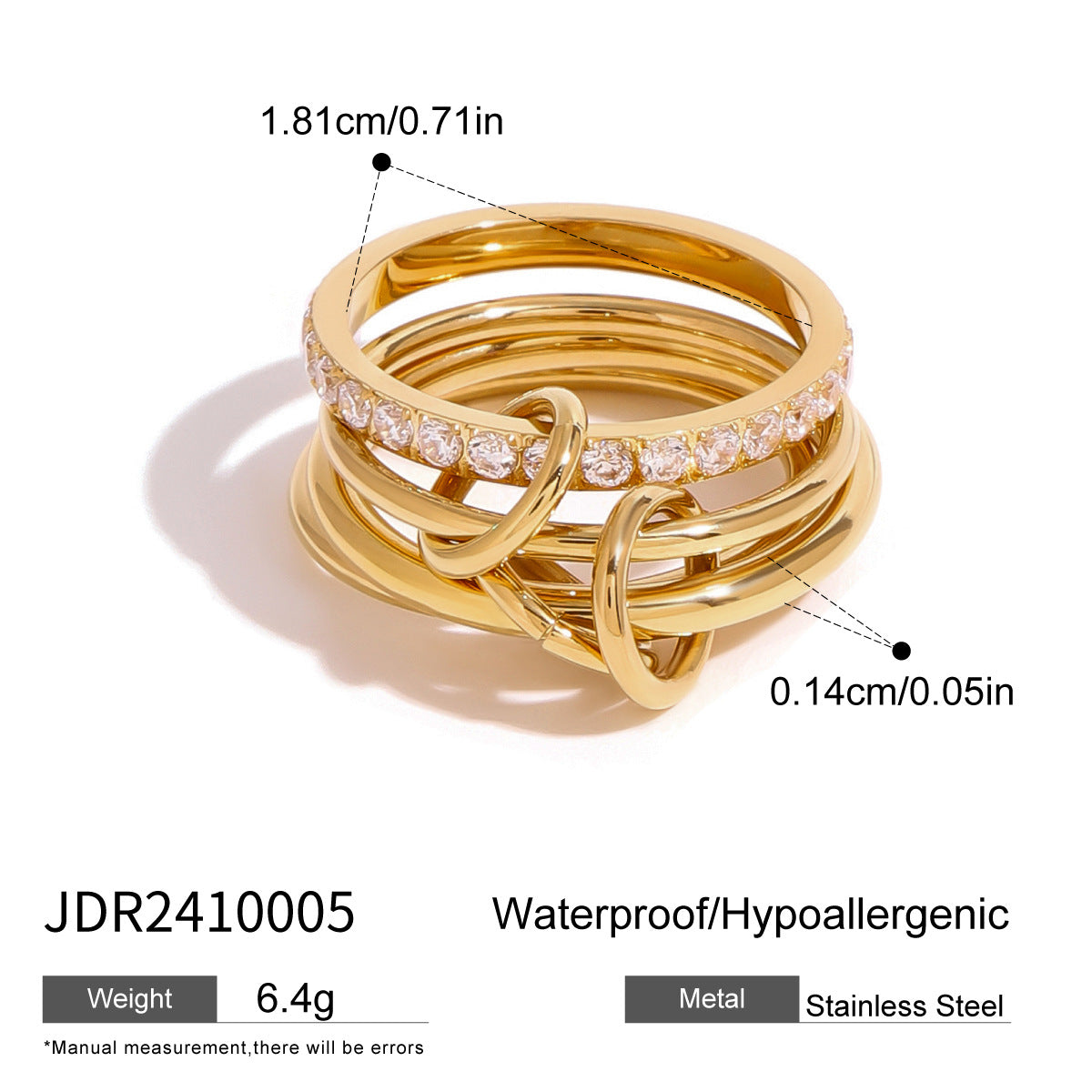 Two Tone Interlocking Layered Connected Plain Ring 