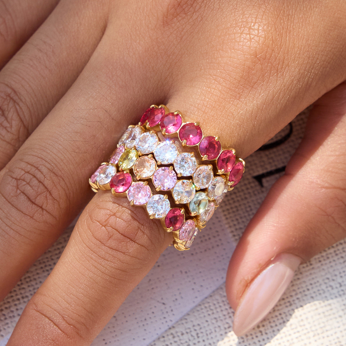Colorful Dainty Zircon Index Ring
