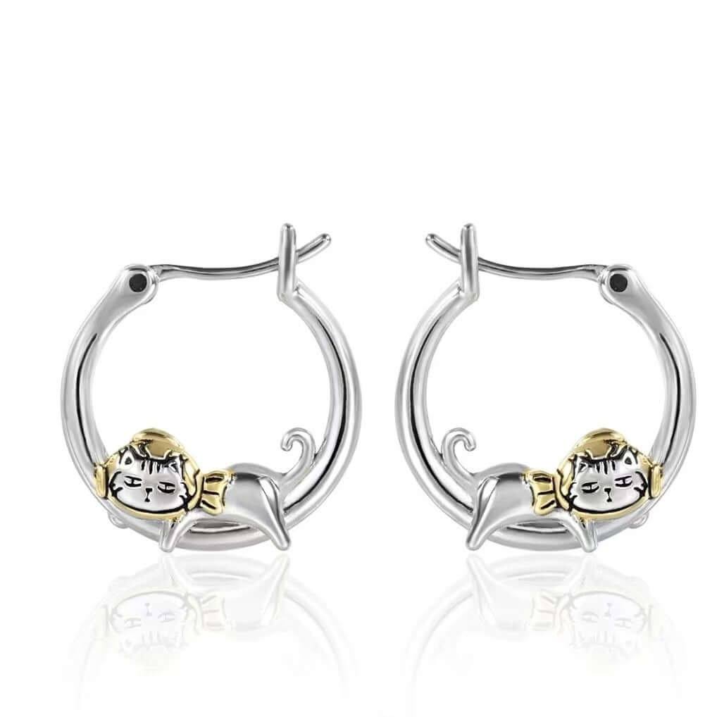 Cozy Laying Cat Small Hoop Earrings